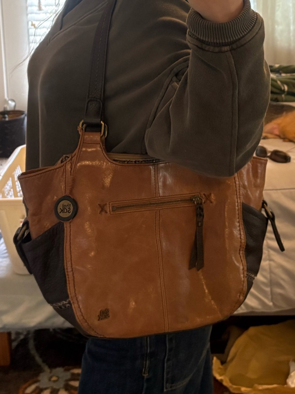 The Sak Two-Tone Brown and Black Leather Shoulder Bag